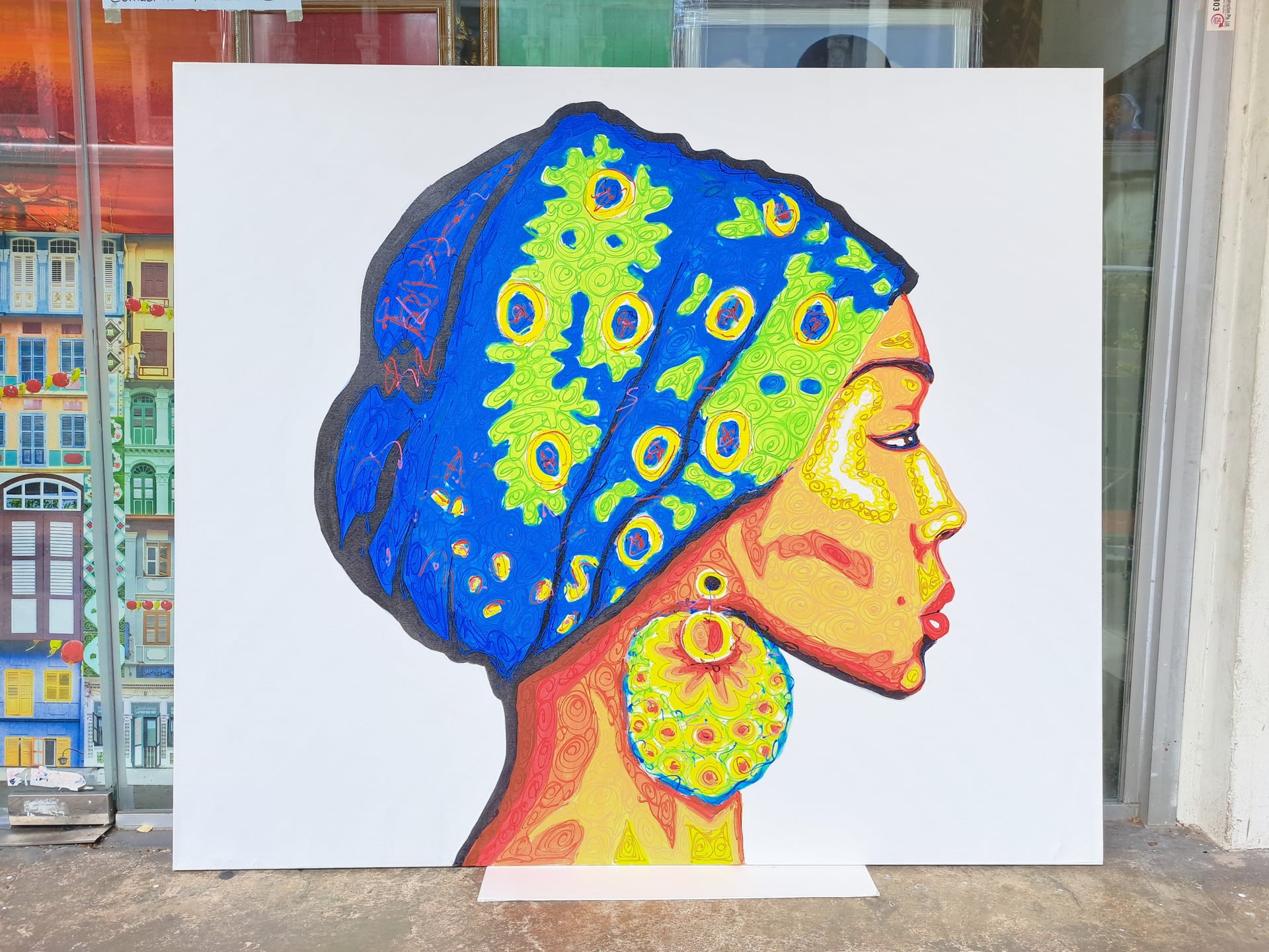 African art framing Singapore - Handpainted canvas with gallery wrap presentation for home display